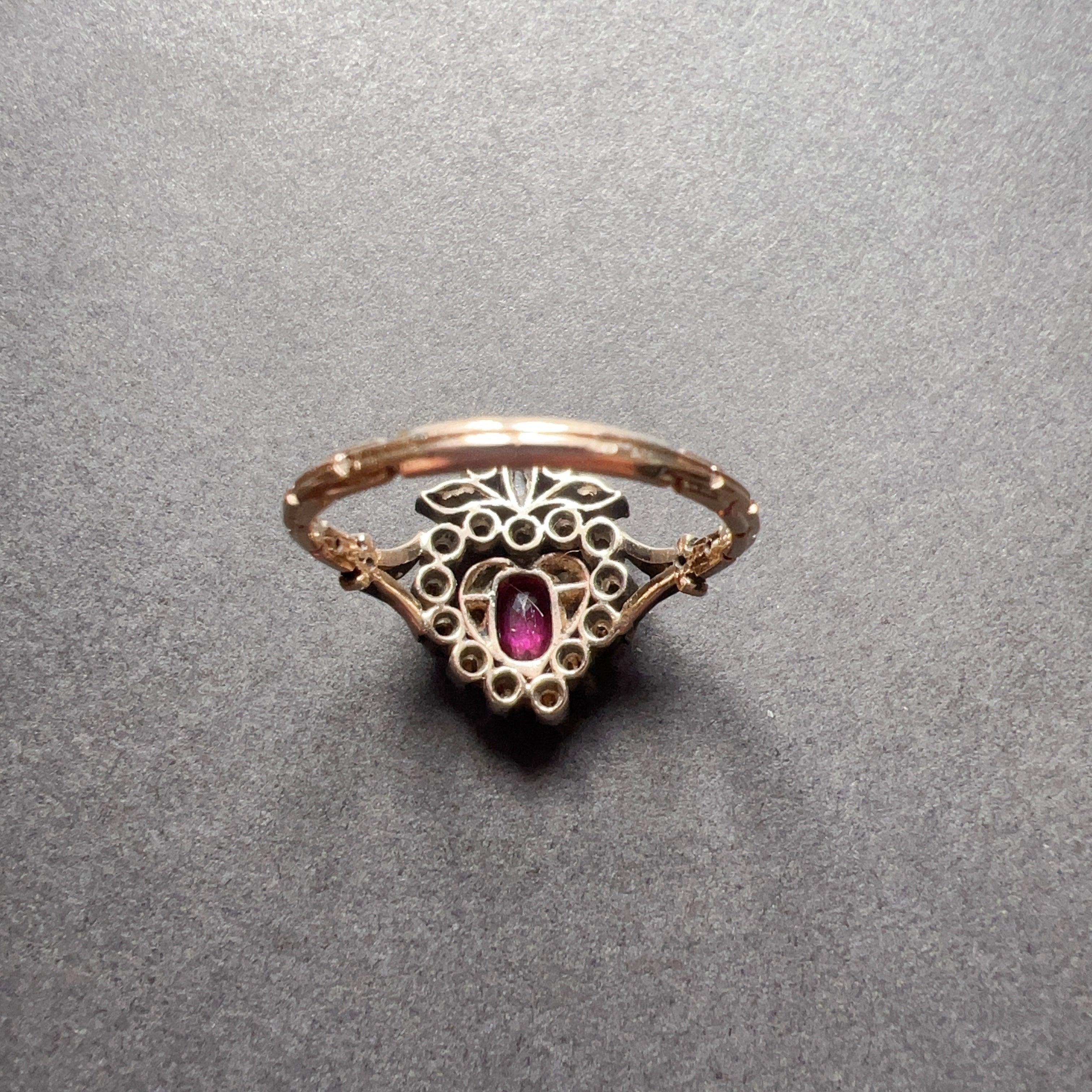 Rare 19th Century 18K Gold Crowned Heart Ruby Diamond ring - Curiously timeless