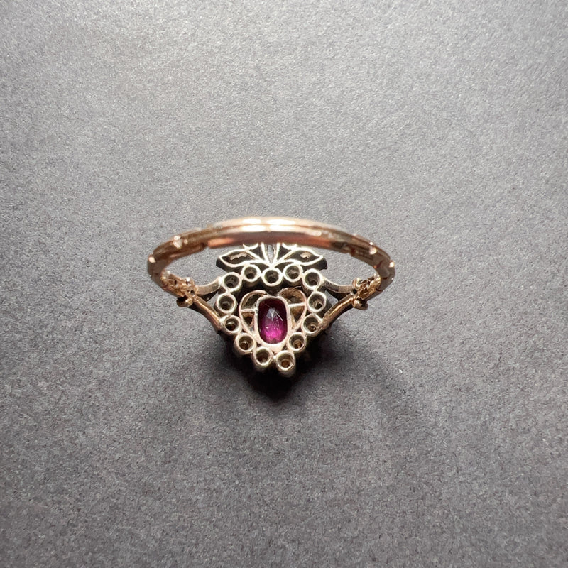 Rare 19th Century 18K Gold Crowned Heart Ruby Diamond ring