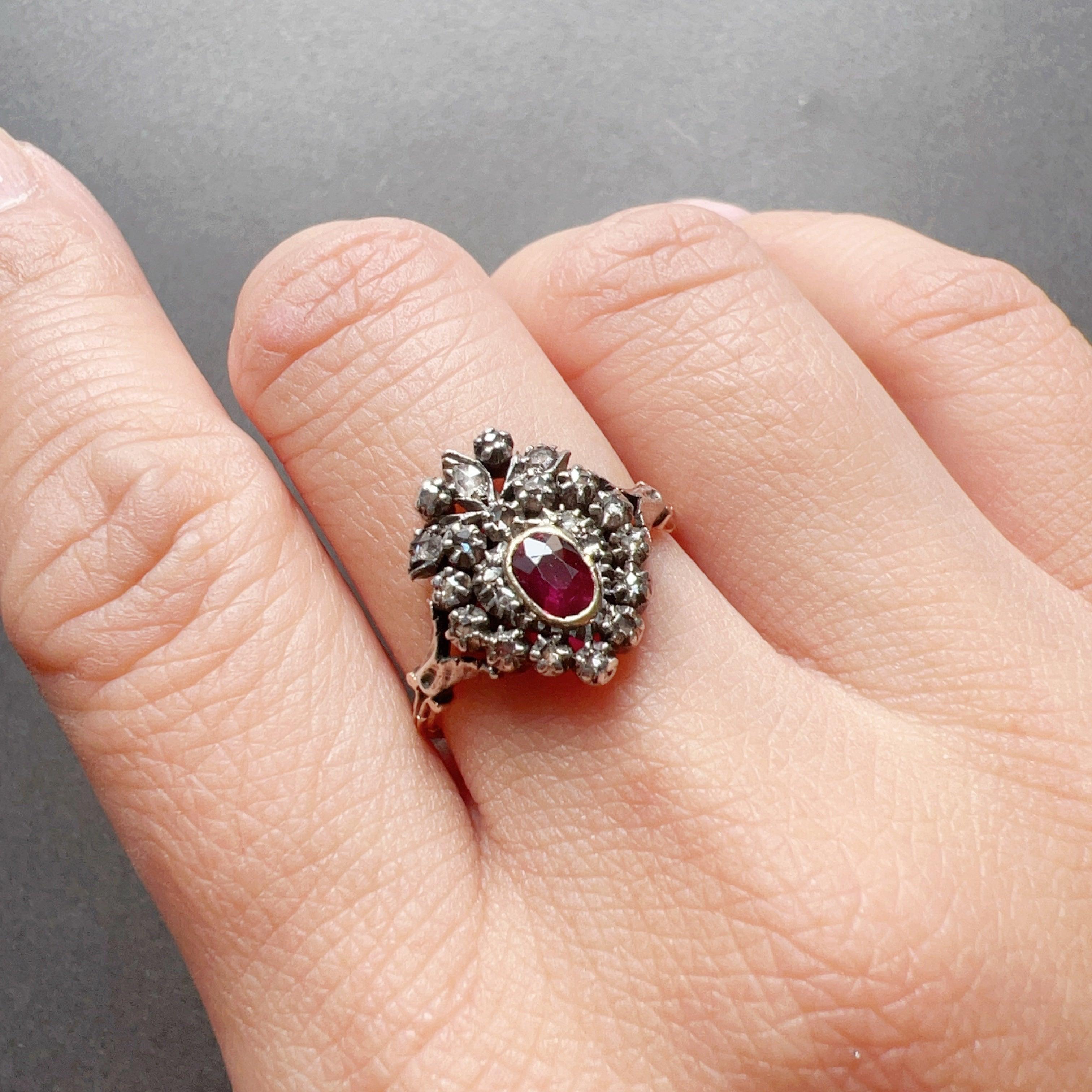 Rare 19th Century 18K Gold Crowned Heart Ruby Diamond ring - Curiously timeless