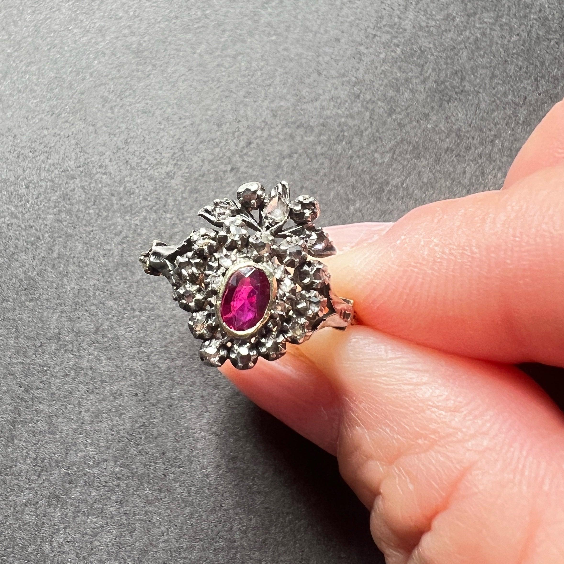 Rare 19th Century 18K Gold Crowned Heart Ruby Diamond ring - Curiously timeless