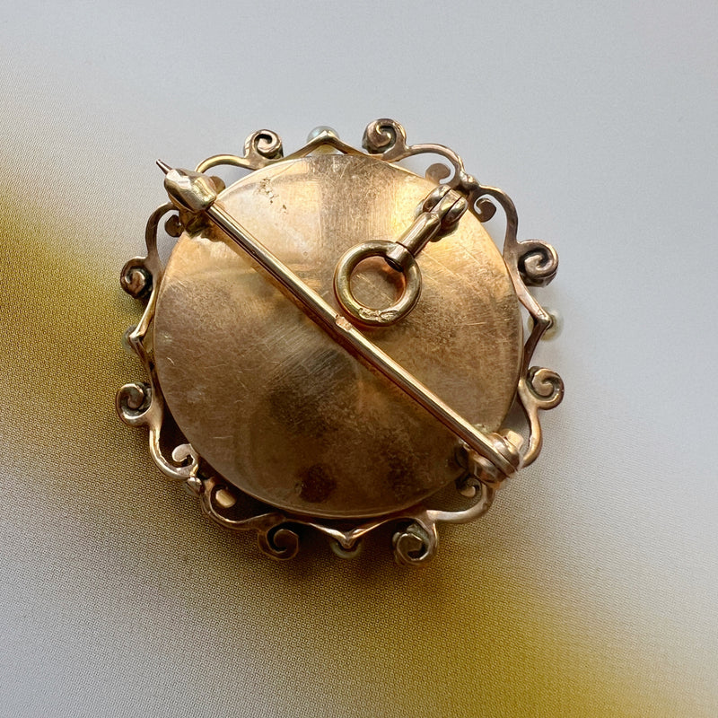 Victorian 18K gold young lady miniature habillée pendant brooch