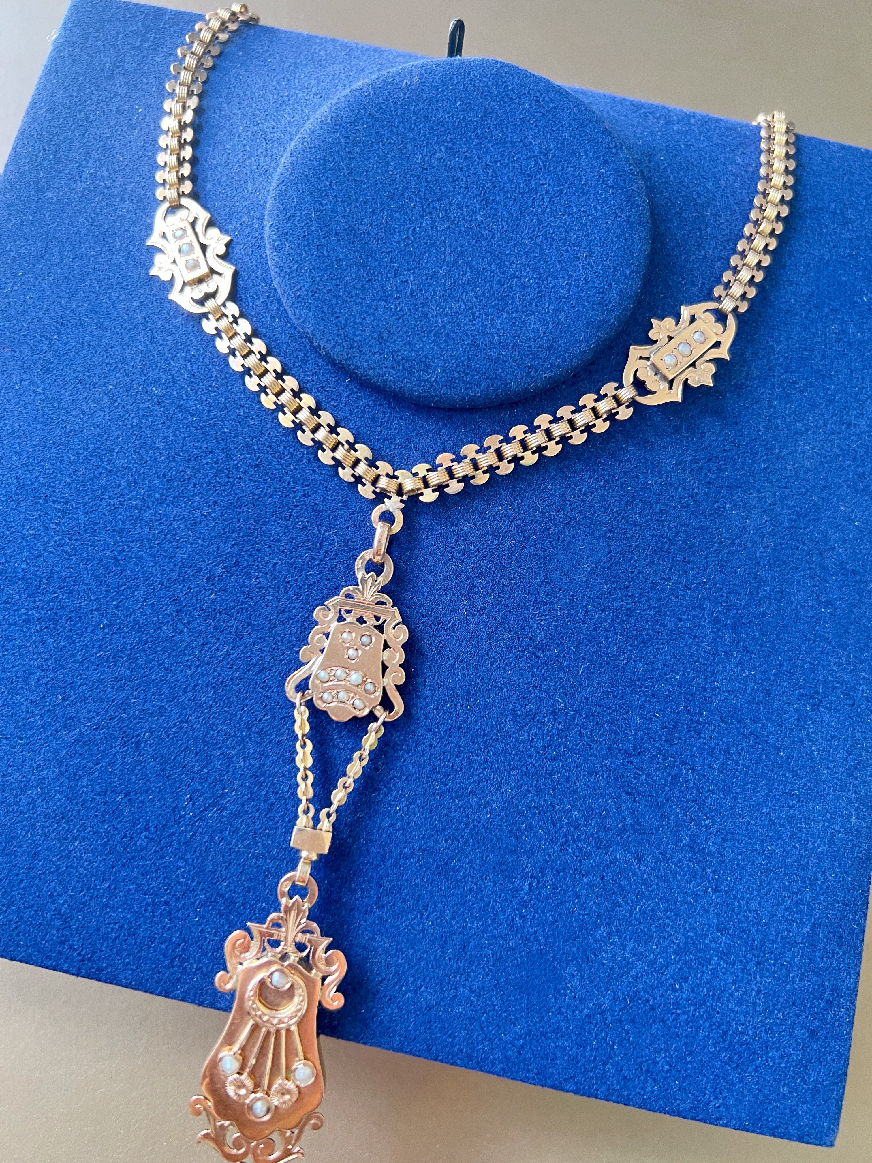 French Antique 18K Rose Gold Necklace with Locket pendant