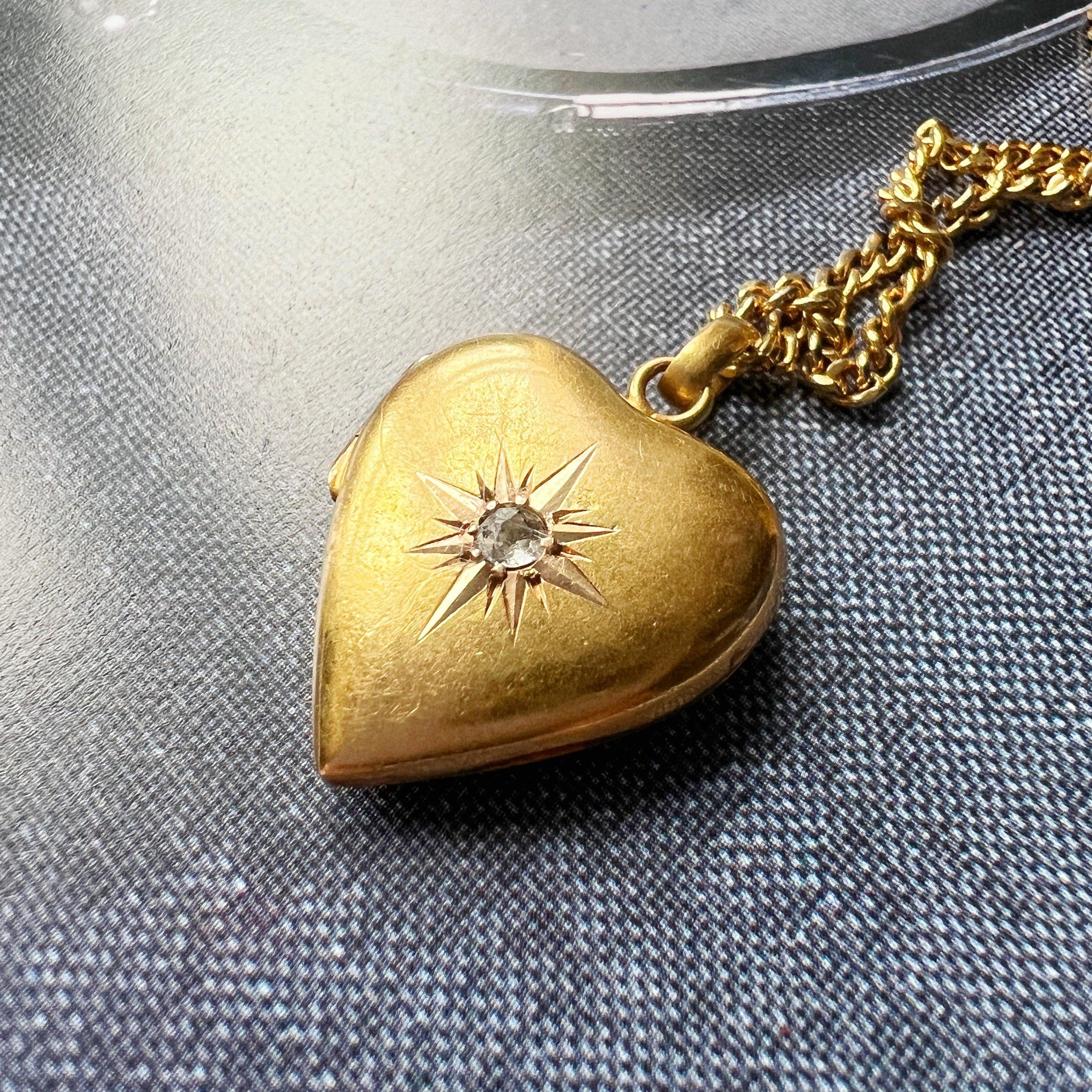 Antique 18K gold heart shaped diamond star locket pendant - Curiously timeless