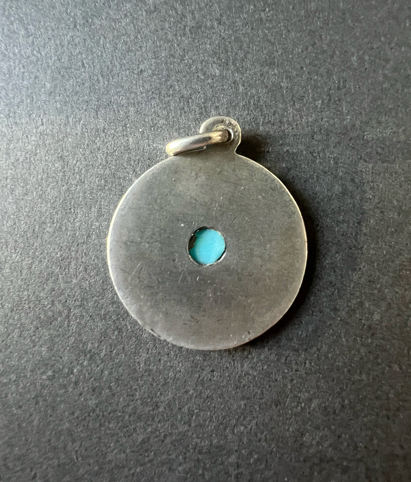 Antique French “February Happiness” turquoise silver pendant