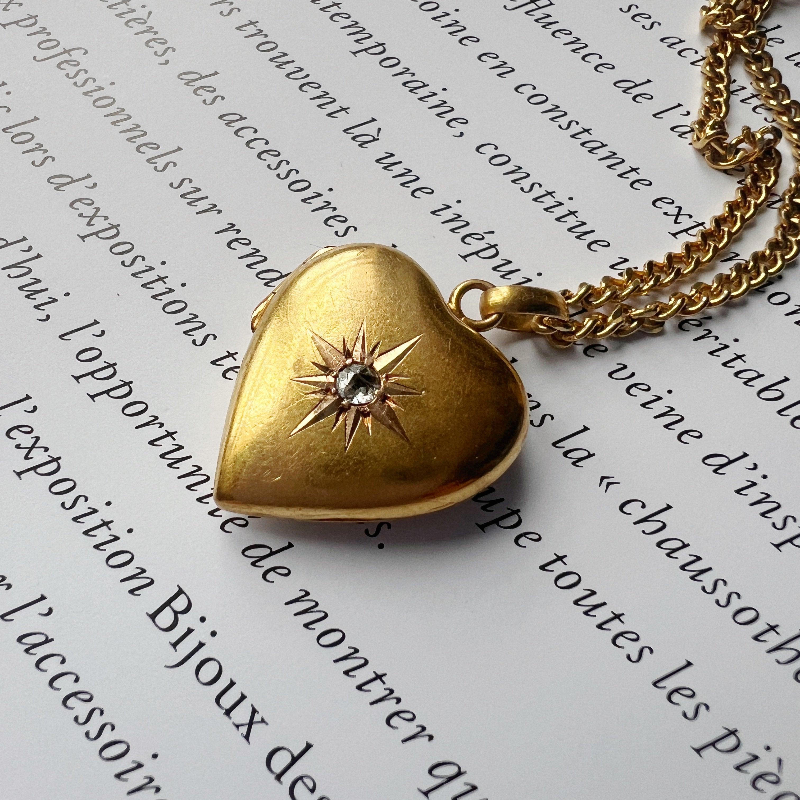 Antique 18K gold heart shaped diamond star locket pendant - Curiously timeless