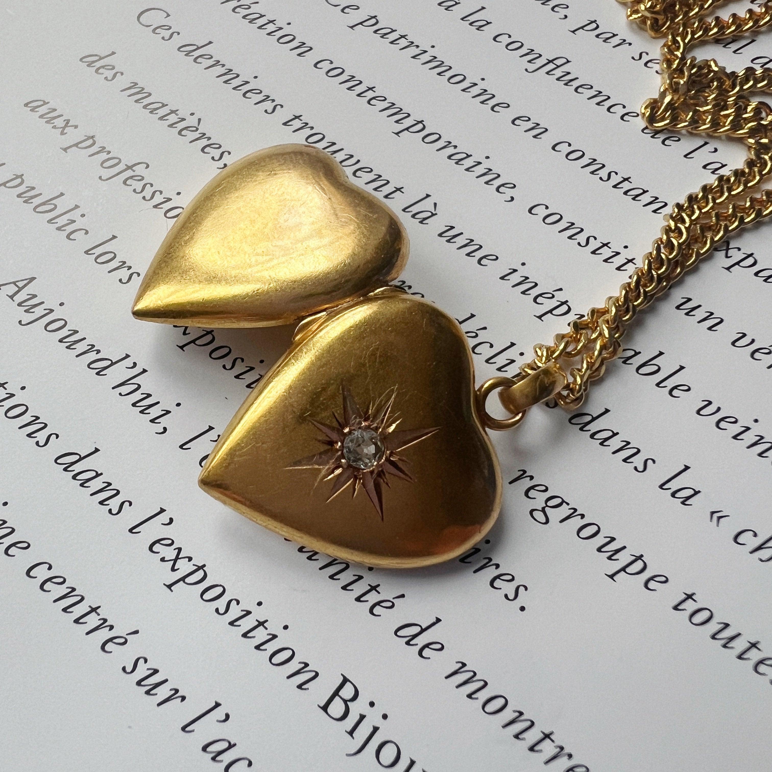 Antique 18K gold heart shaped diamond star locket pendant - Curiously timeless