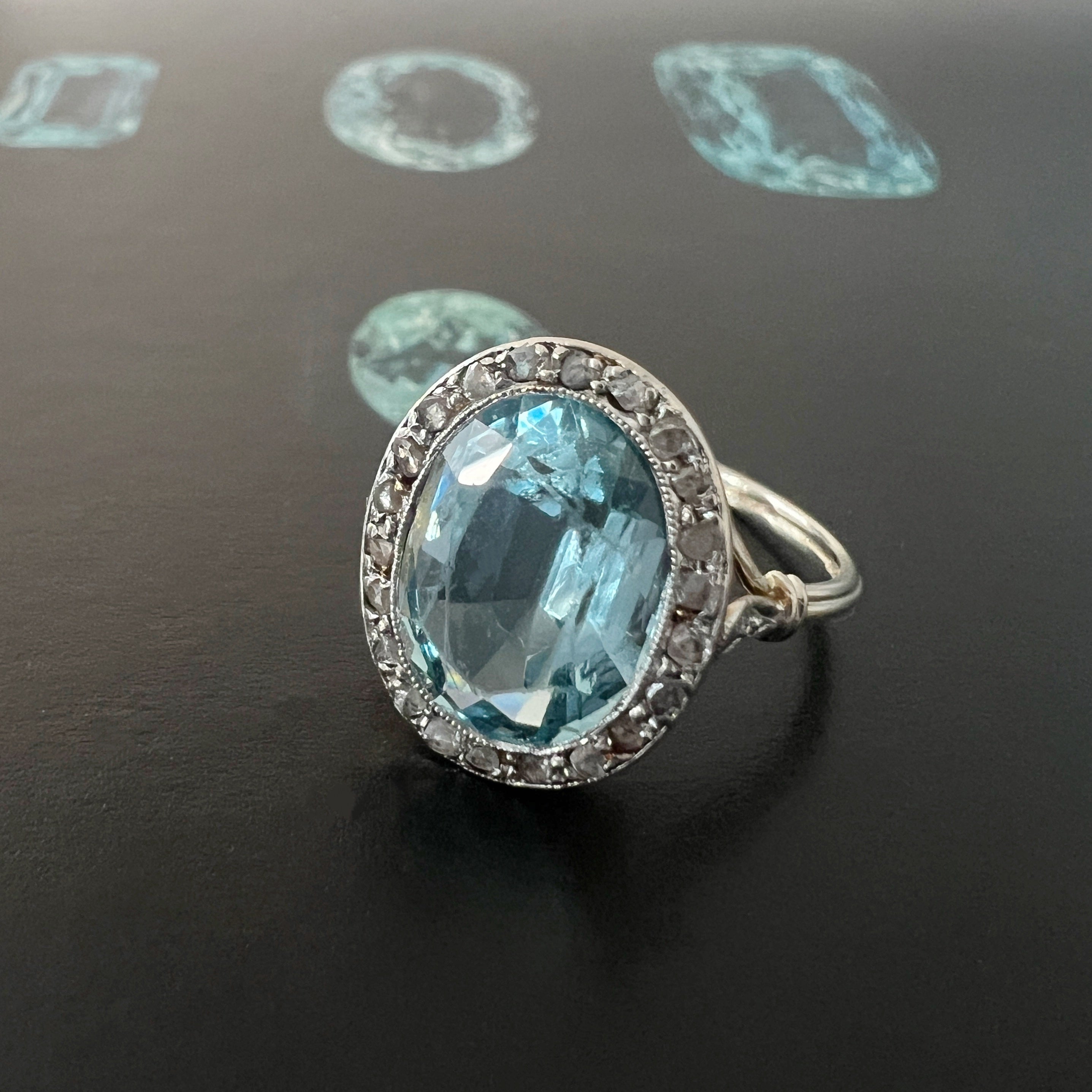Edwardian era 18K Gold Aquamarine Diamond Ring 