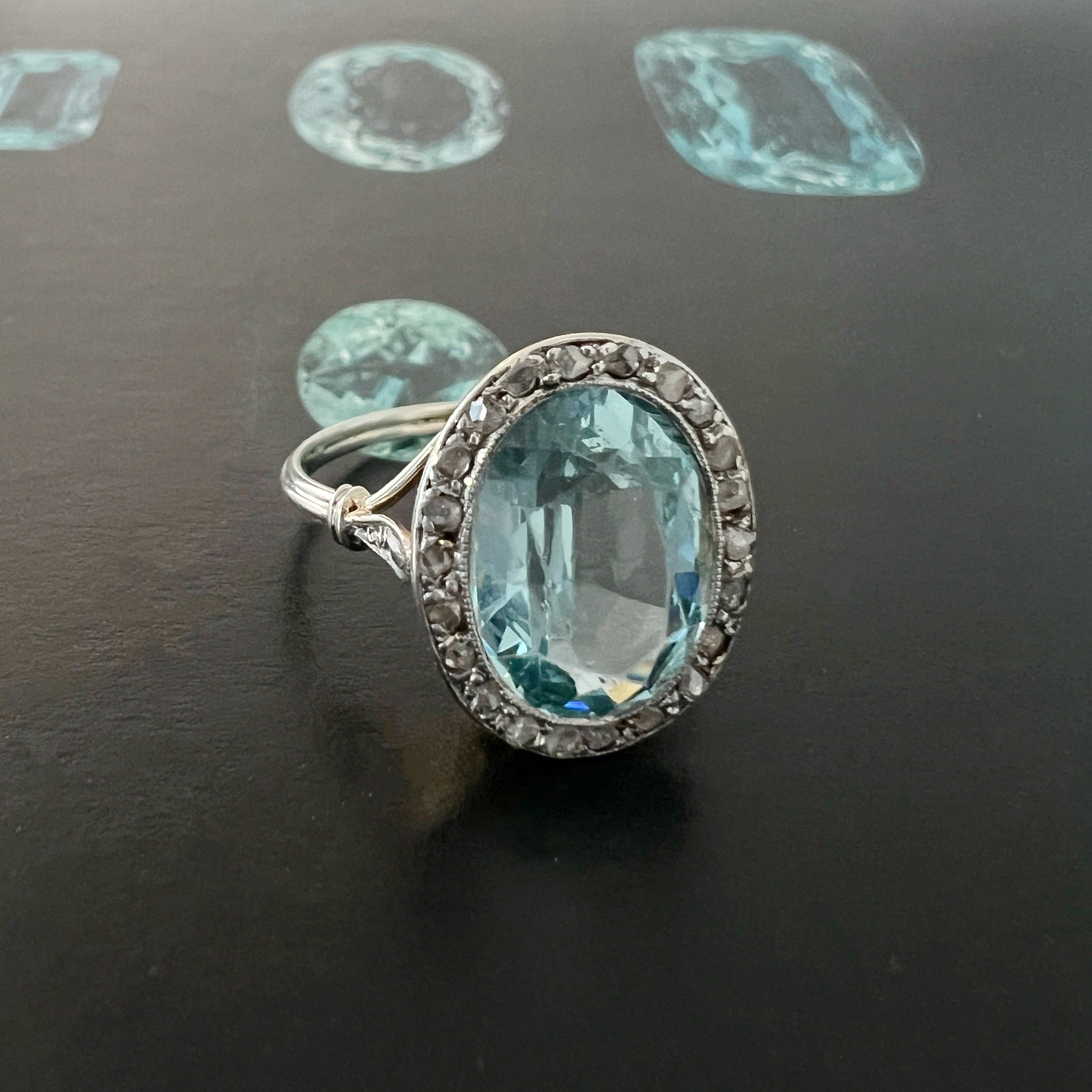 Edwardian era 18K Gold Aquamarine Diamond Ring 