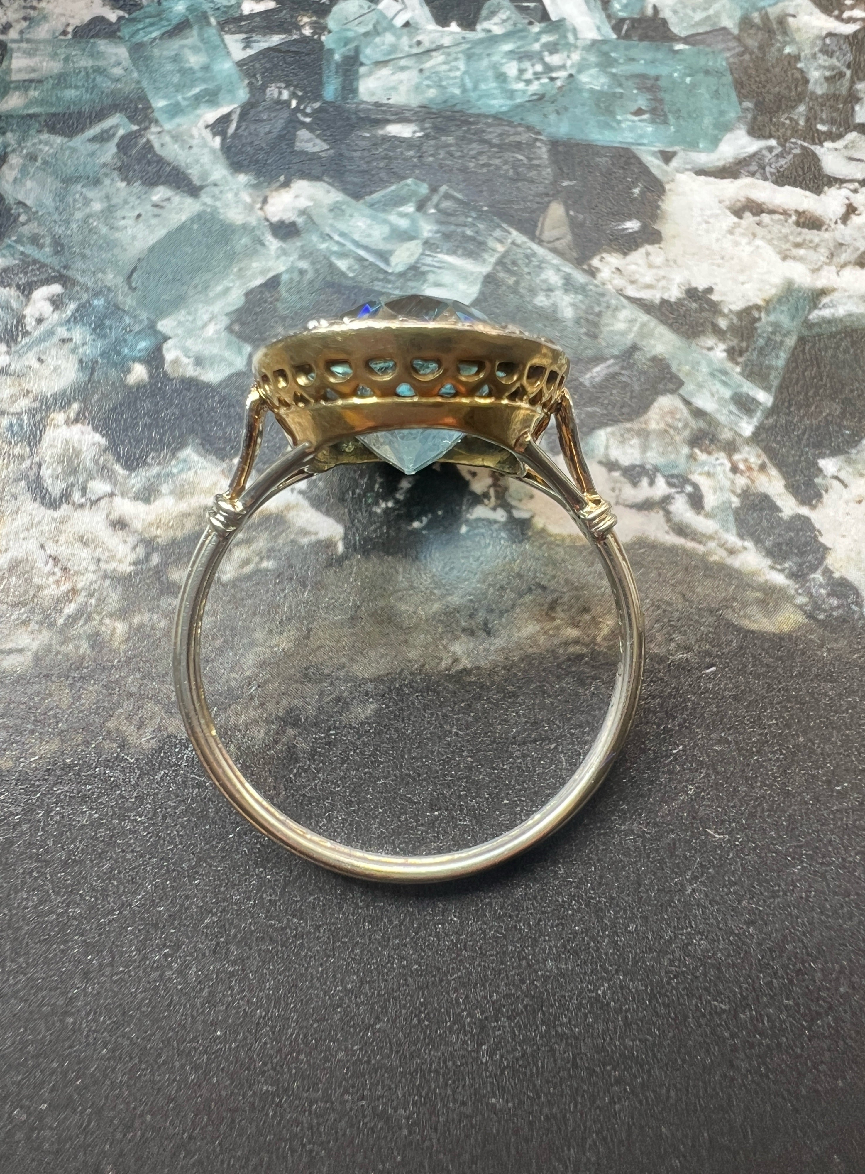 Edwardian era 18K Gold Aquamarine Diamond Ring 