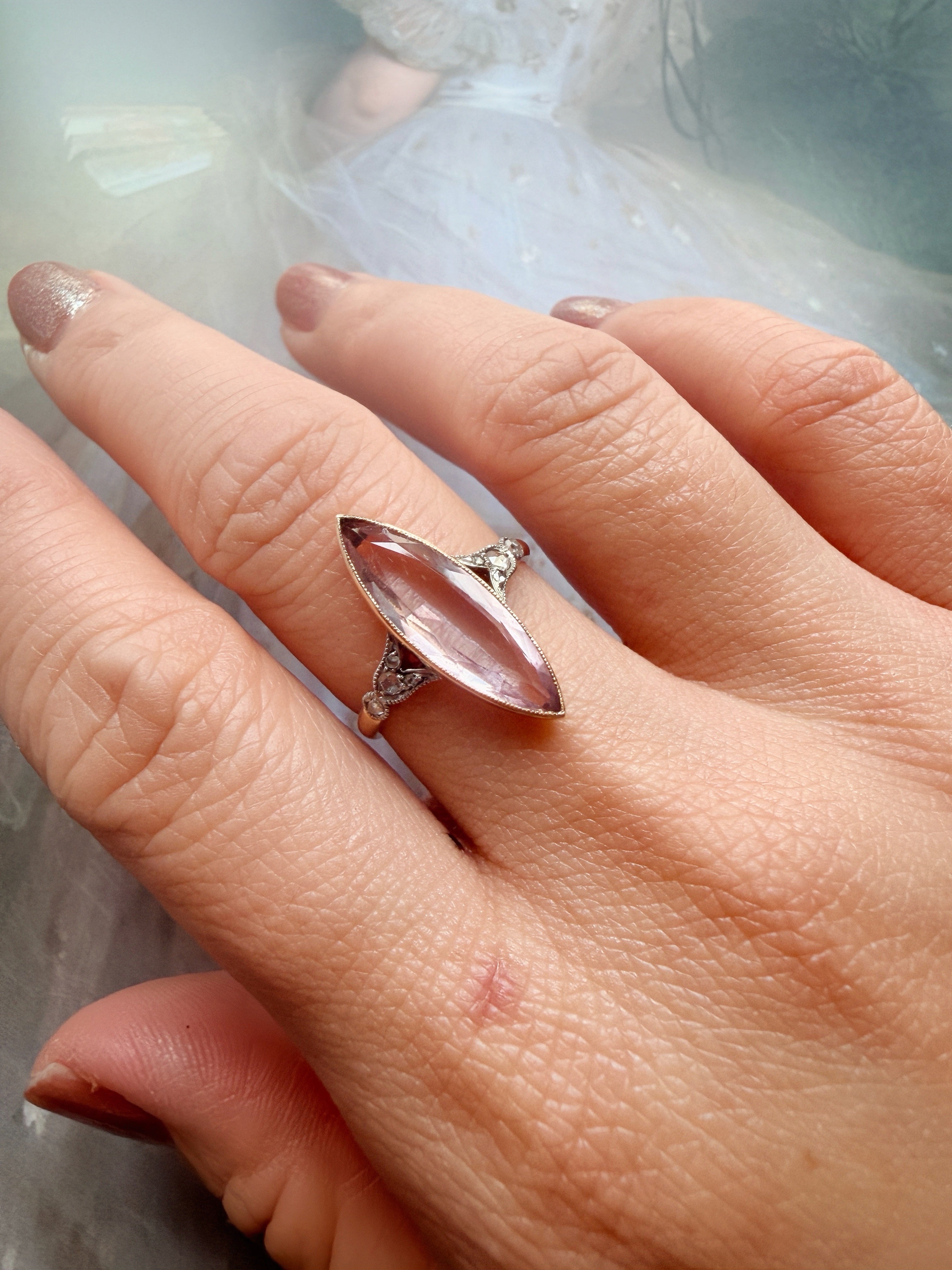 Reserved-Victorian era 18K gold amethyst marquise ring