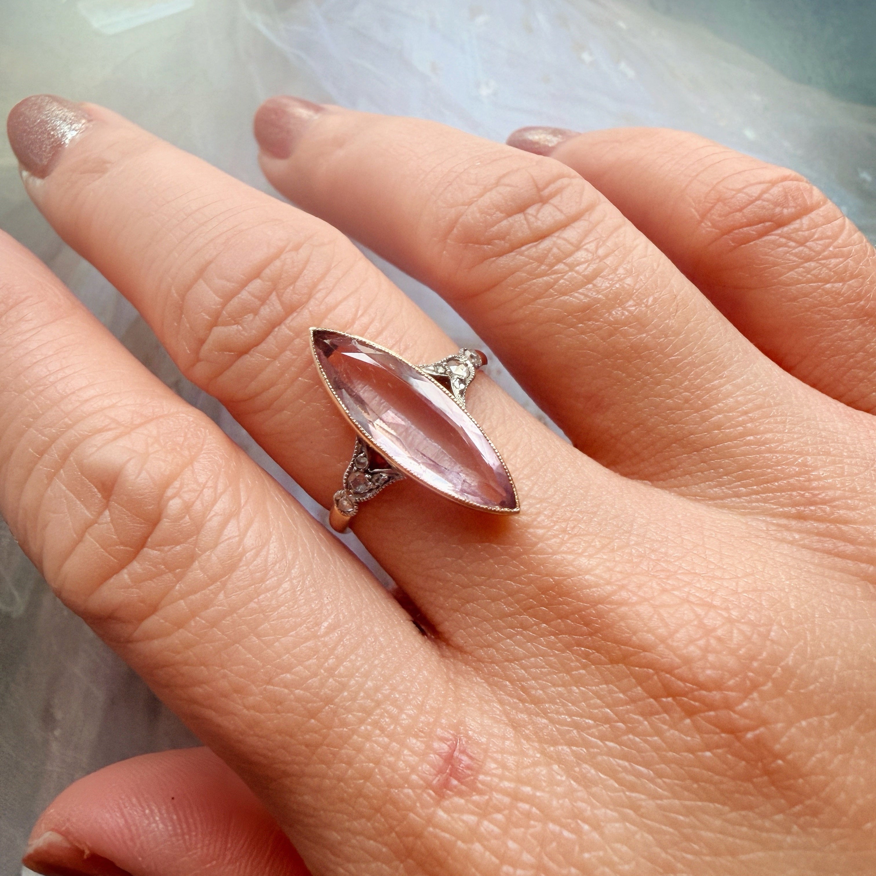 Reserved-Victorian era 18K gold amethyst marquise ring