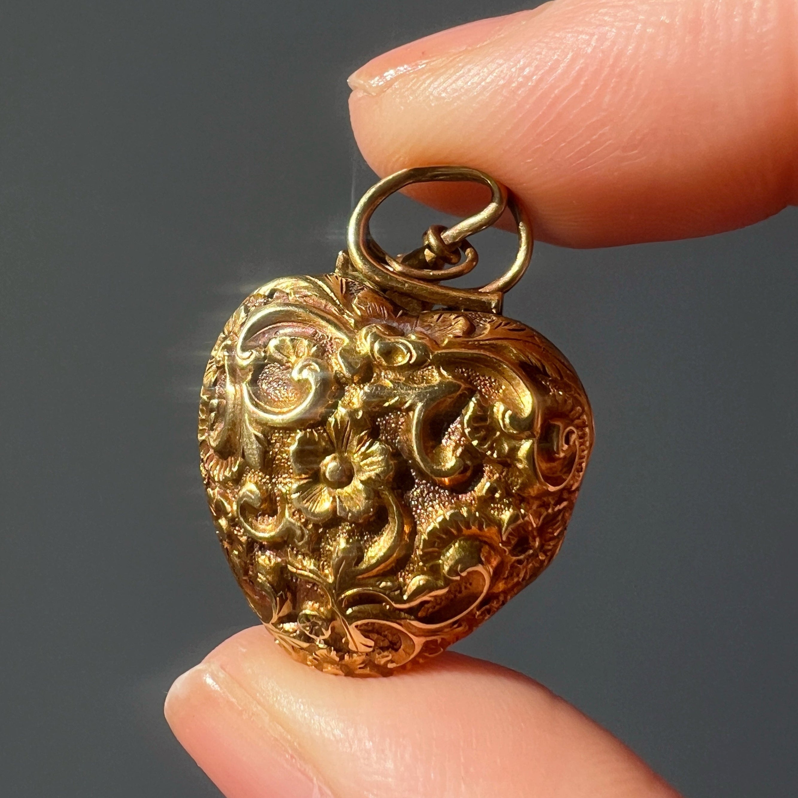 Antique 18K Gold Snake Heart turquoise Locket Pendant 
