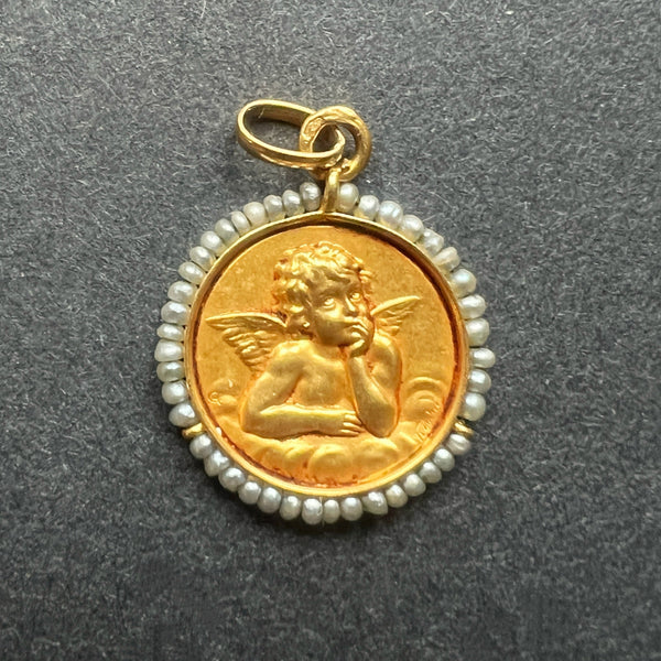 Antique 18K gold signed Angel Raphael medal pendant