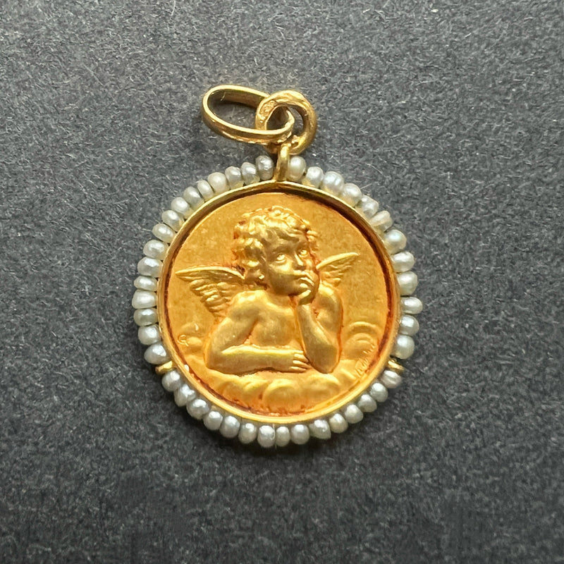 Antique 18K gold signed Angel Raphael medal pendant