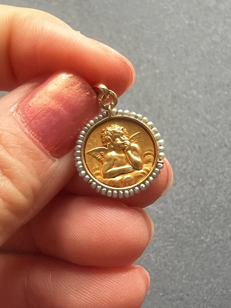 Antique 18K gold signed Angel Raphael medal pendant