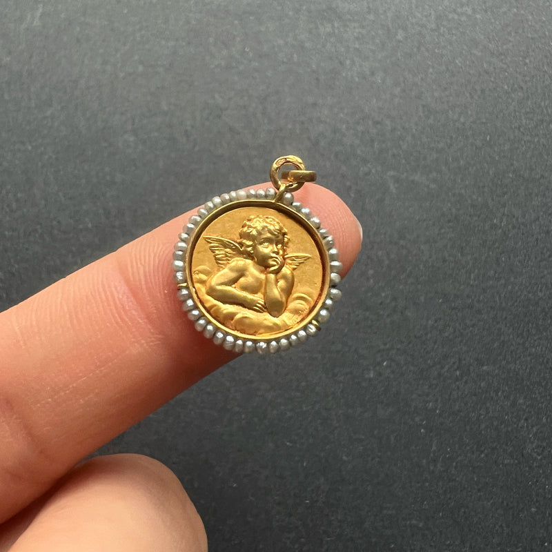 Antique 18K gold signed Angel Raphael medal pendant