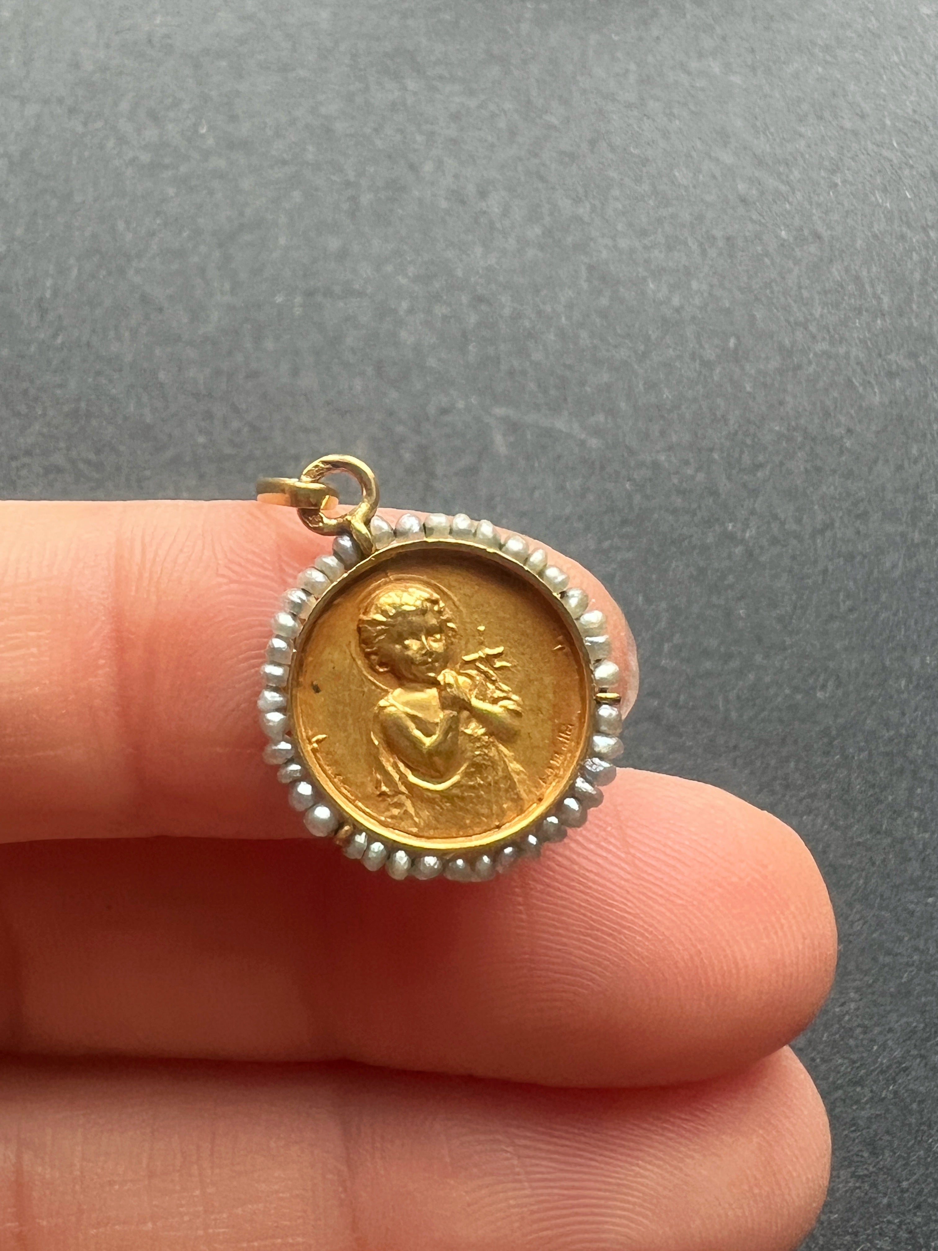 Antique 18K gold signed medal pendant John the Baptist