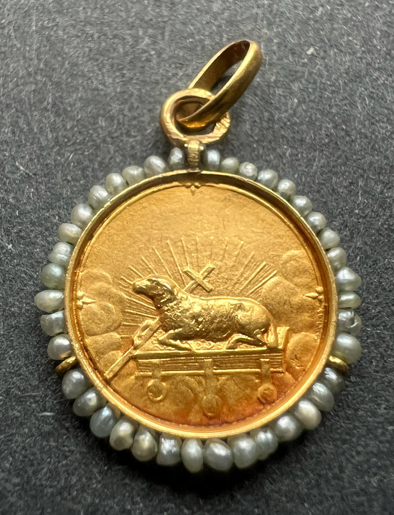 Antique 18K gold signed medal pendant John the Baptist