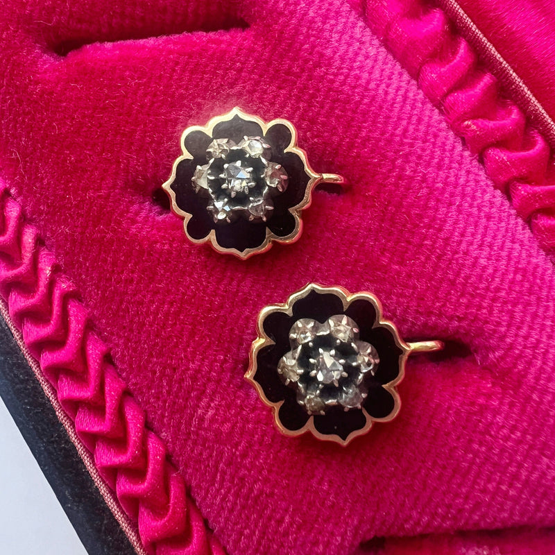 Victorian era 18k gold black enamel diamond earrings