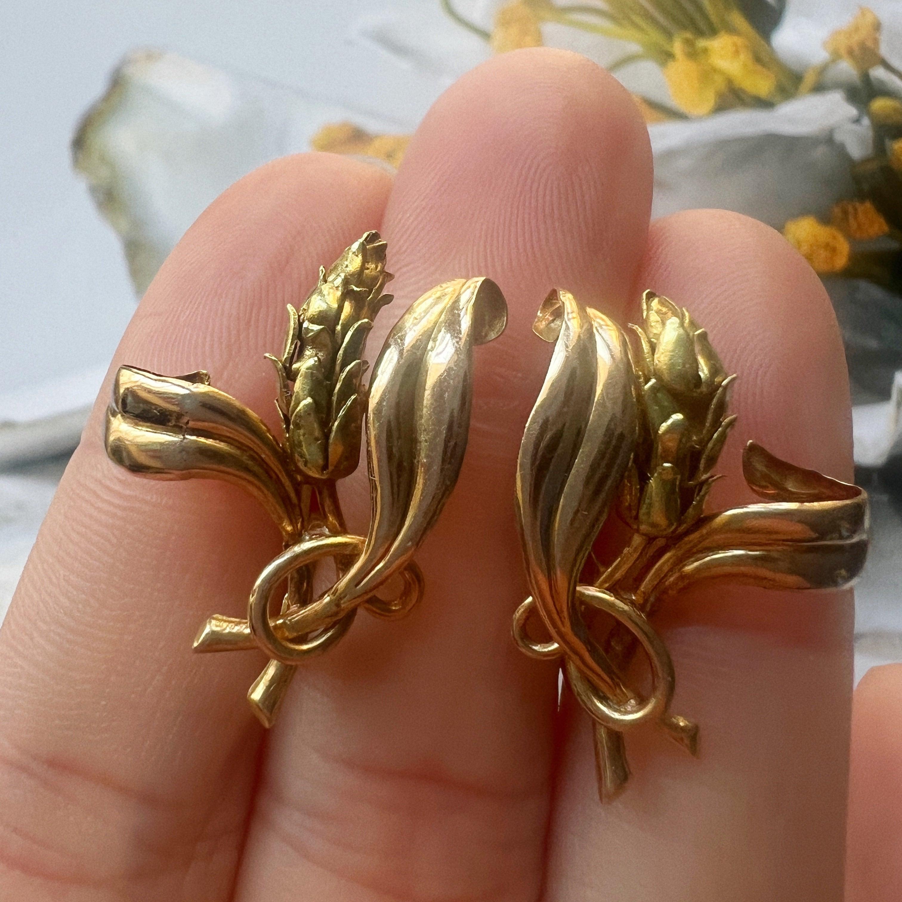 Vintage 18K gold wheat earrings - Curiously timeless