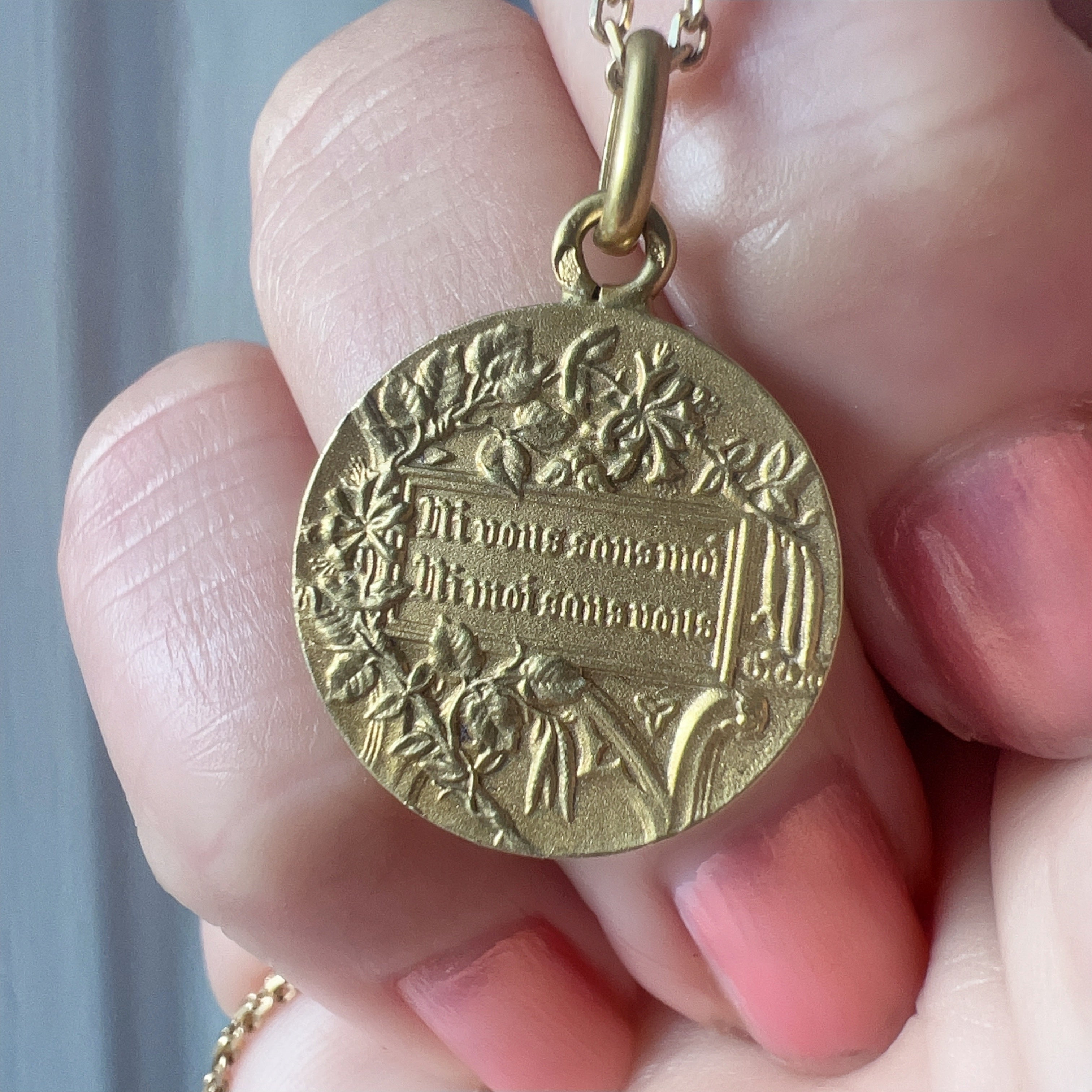 French antique 18K gold medal "Neither you without me nor me without you”