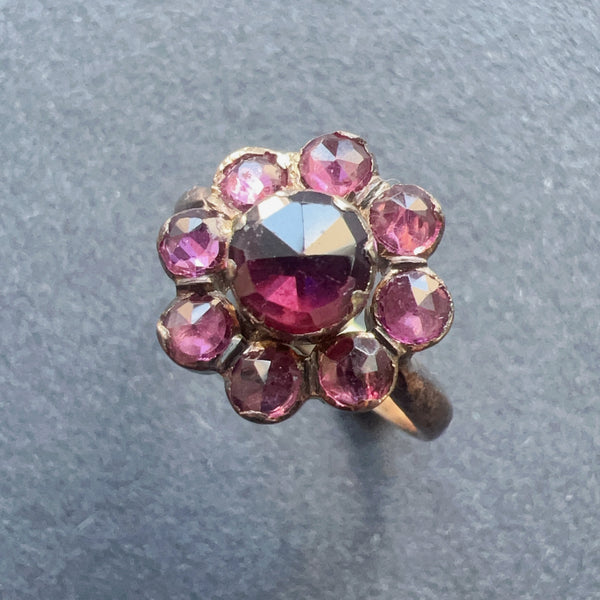 Victorian era 18K gold French Perpignan garnet ring