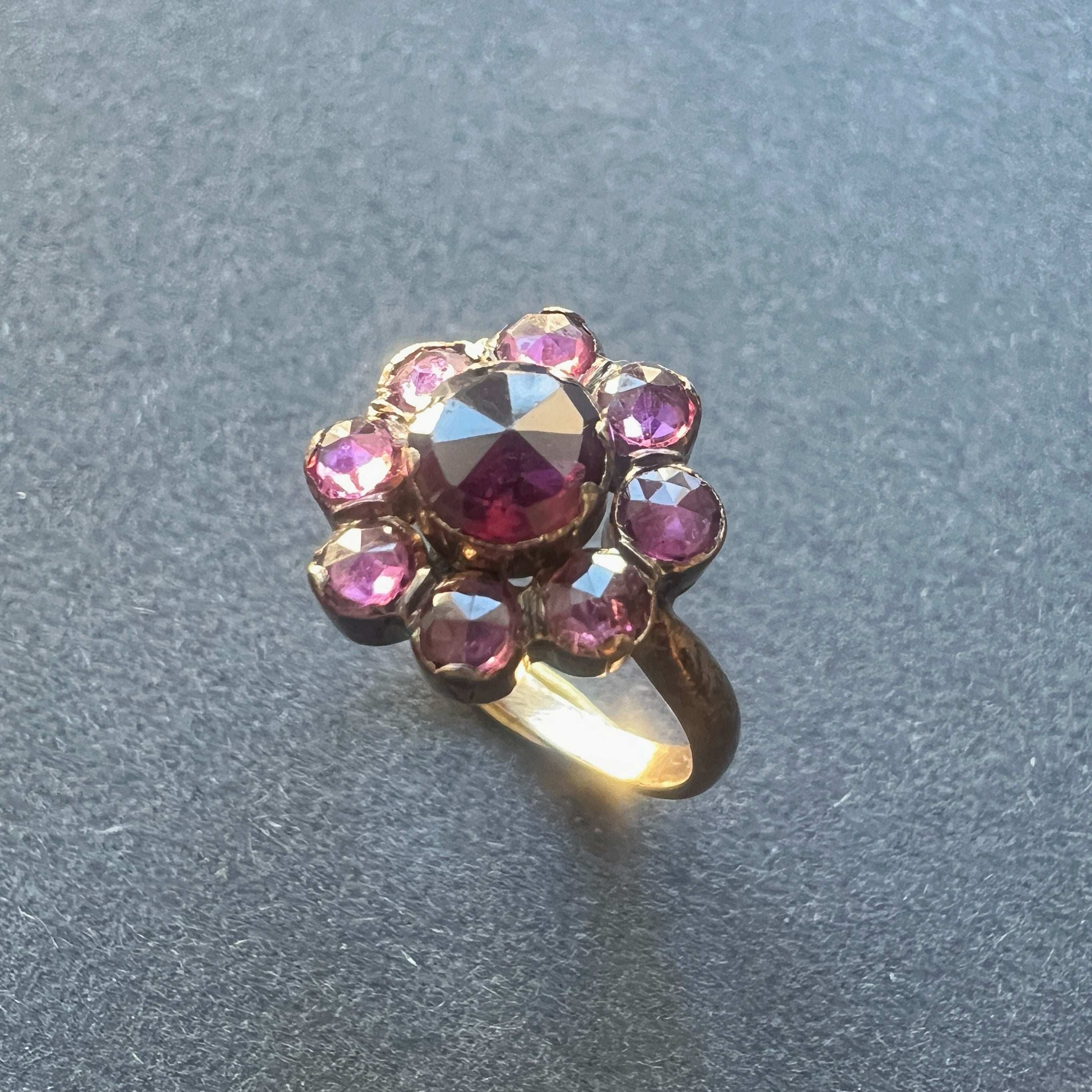 Victorian era 18K gold French Perpignan garnet ring