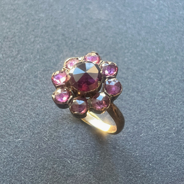 Victorian era 18K gold French Perpignan garnet ring