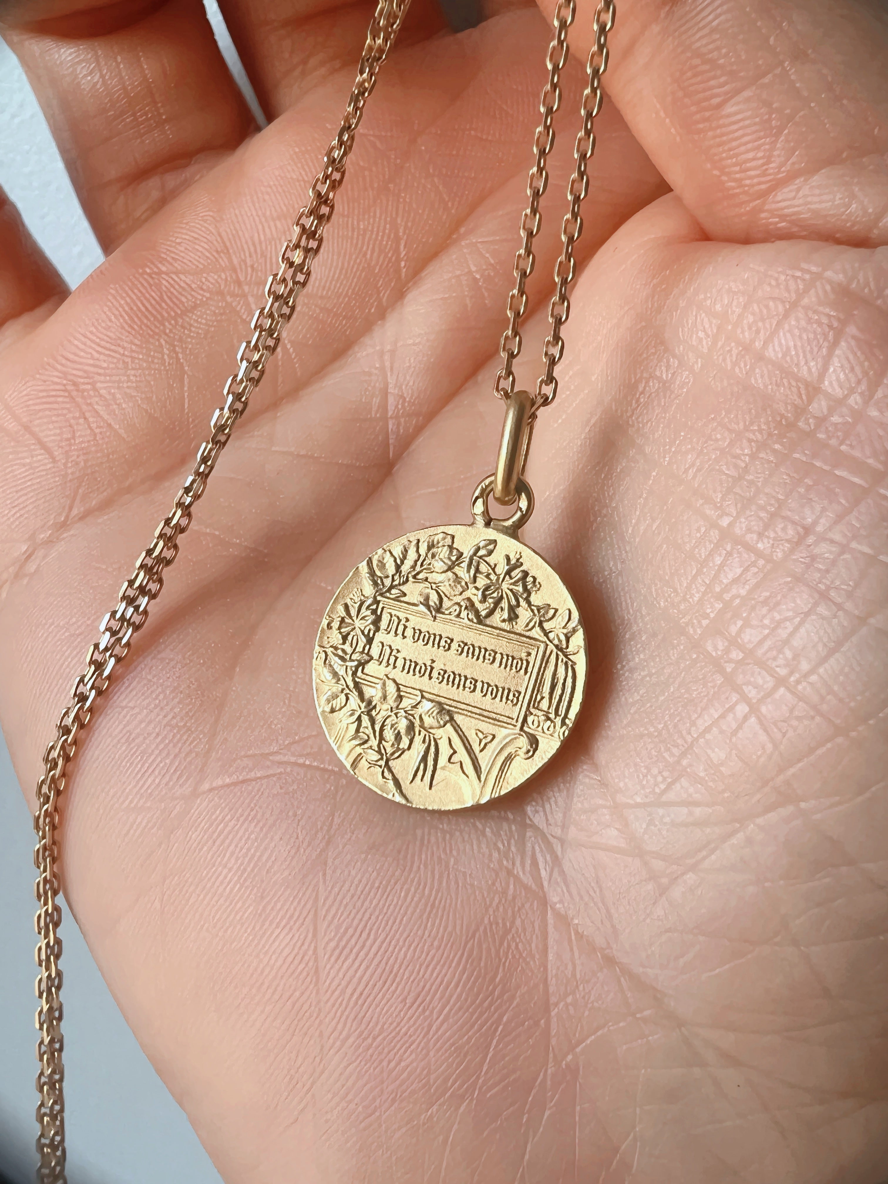 French antique 18K gold medal "Neither you without me nor me without you”