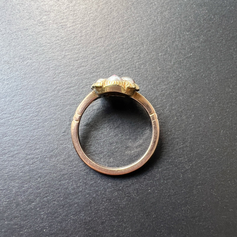 Georgian era 9k gold natural pearl flower ring