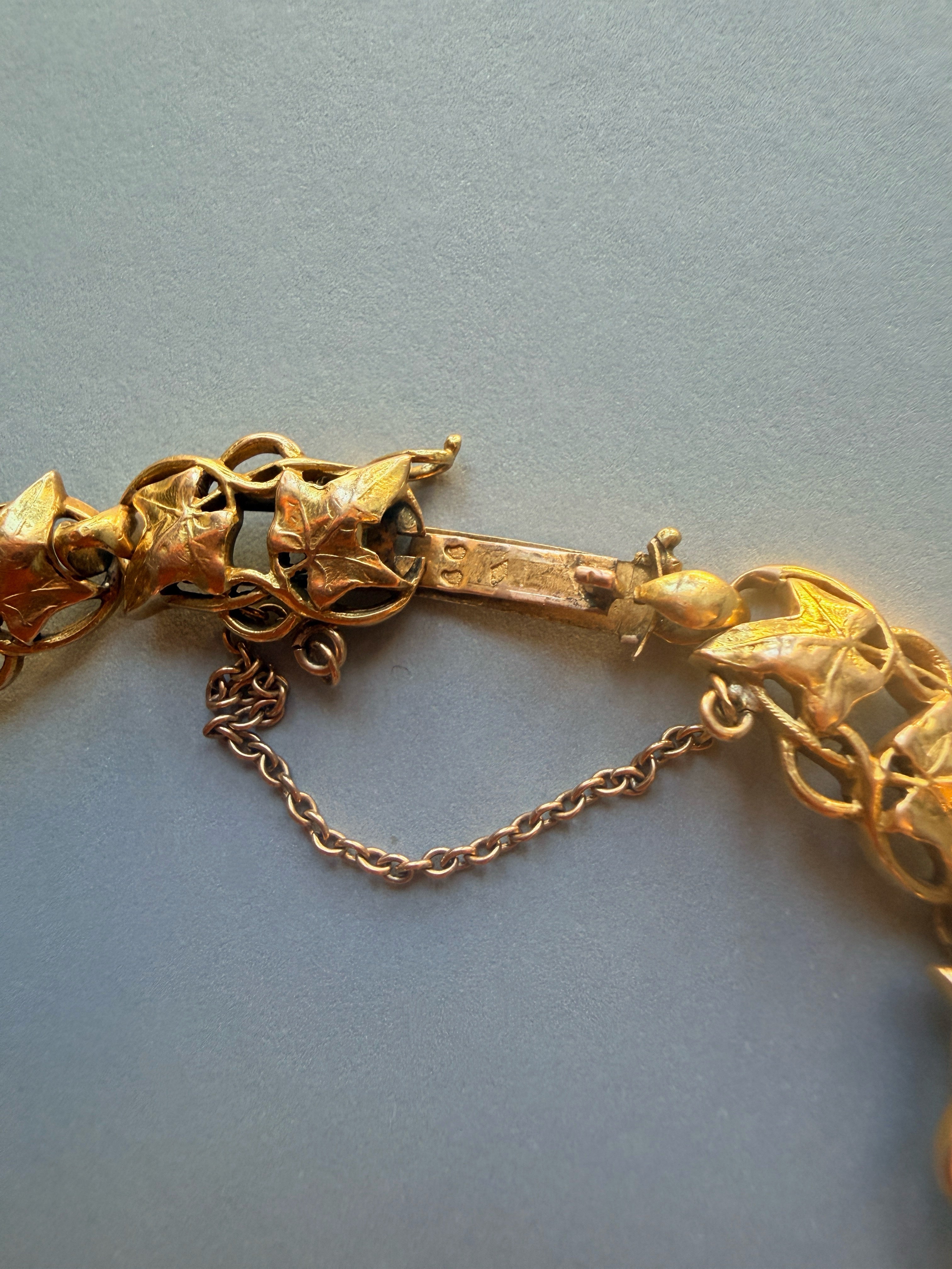 Art nouveau era 18K yellow gold ivy leaf link bracelet