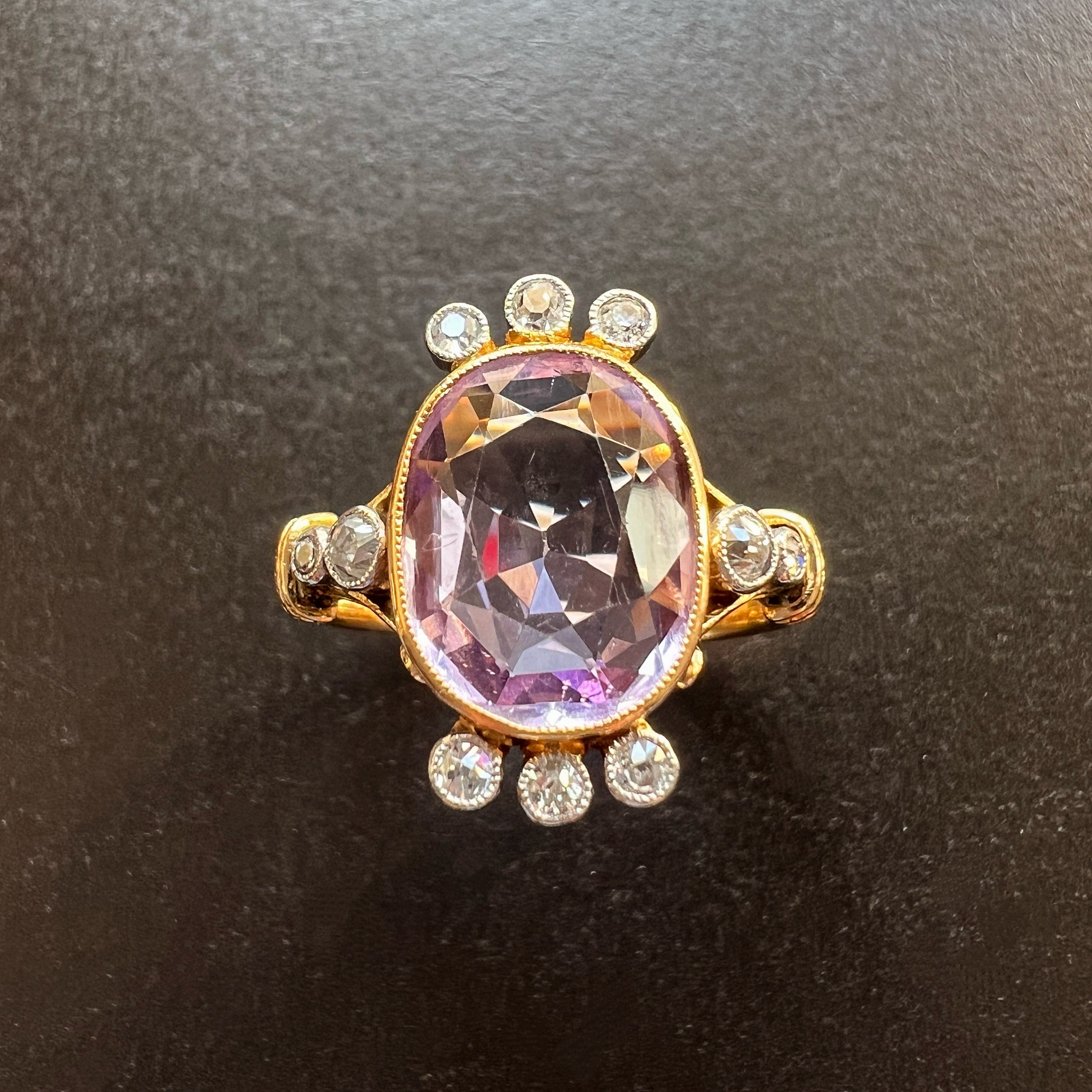 Georgian 18K Gold Blue Enamel & Diamond Flower ring
