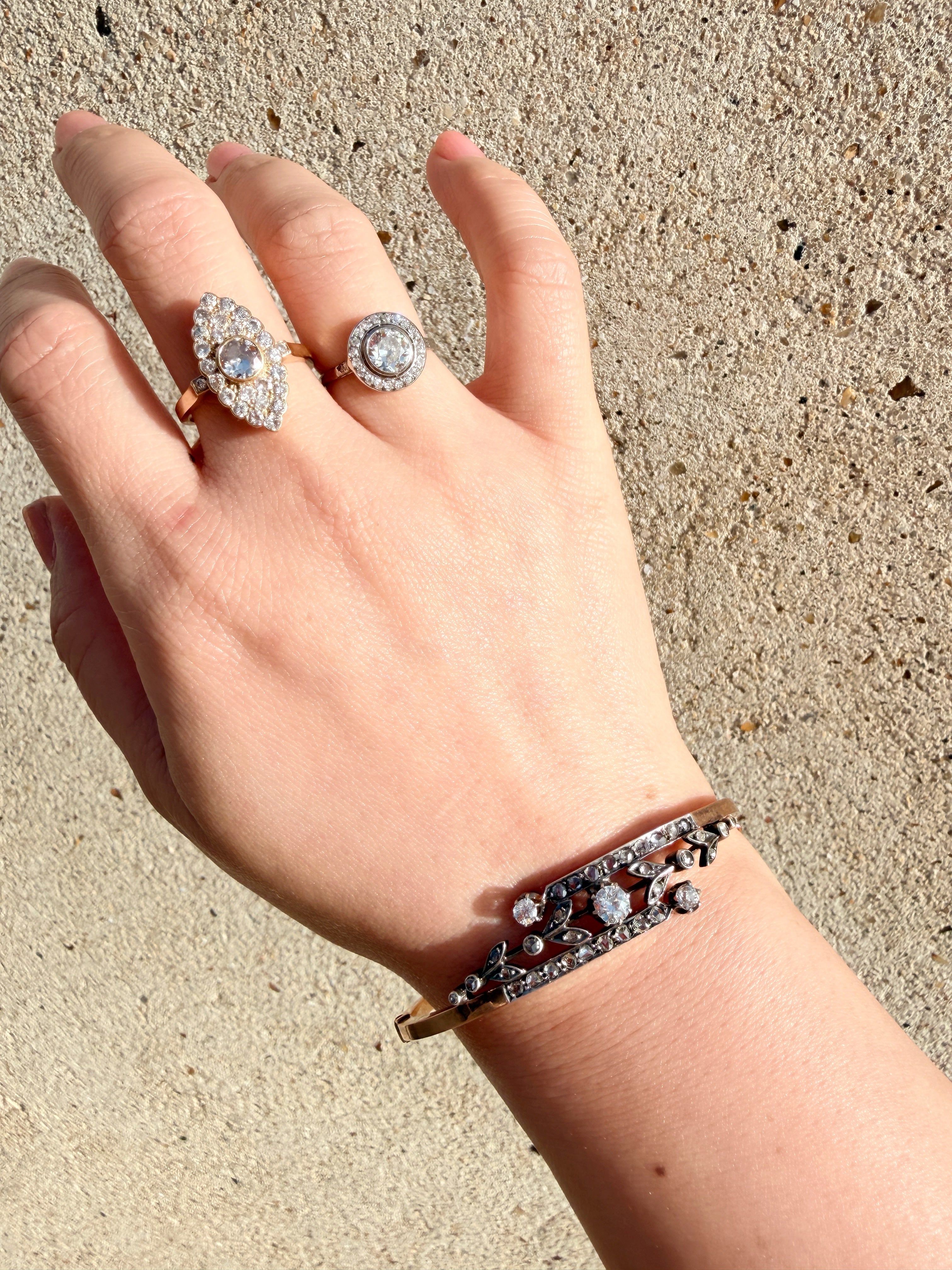 Antique Victorian era 18K gold diamond flower bracelet