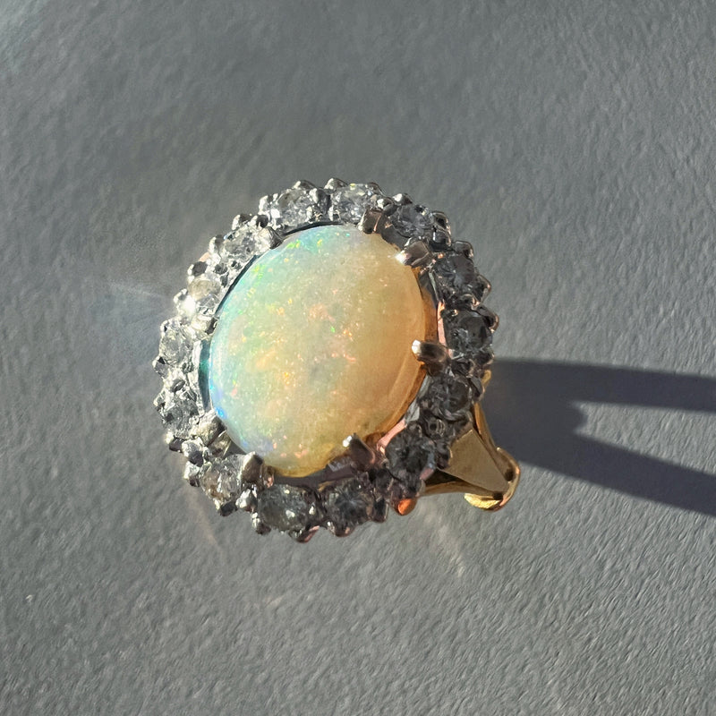 18K diamond opal cluster ring