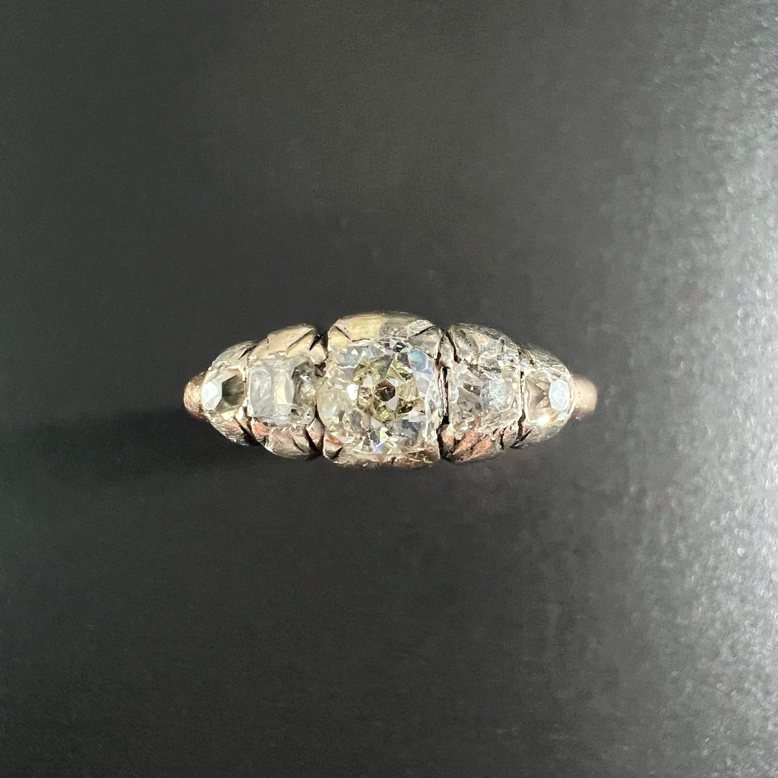 Antique 18K gold old mine cut diamond half hoop ring - Curiously timeless