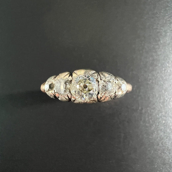 Antique 18K gold old mine cut diamond half hoop ring