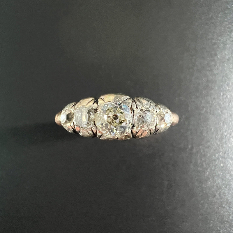 Antique 18K gold old mine cut diamond half hoop ring