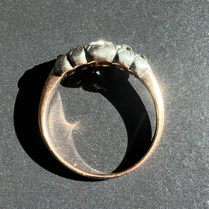 Antique 18K gold old mine cut diamond half hoop ring