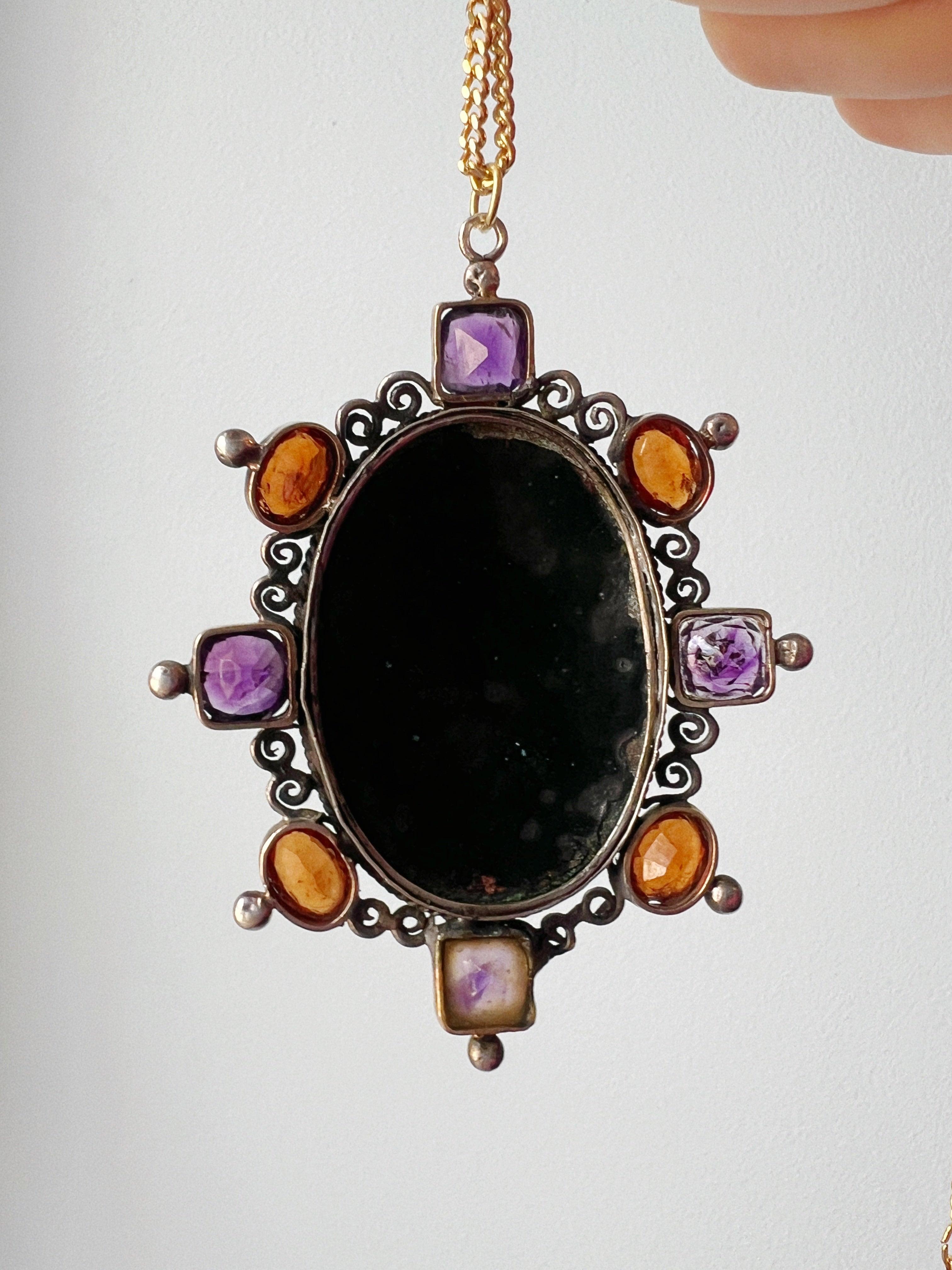 Victorian era amethyst and citrine enamel flower pendant - Curiously timeless