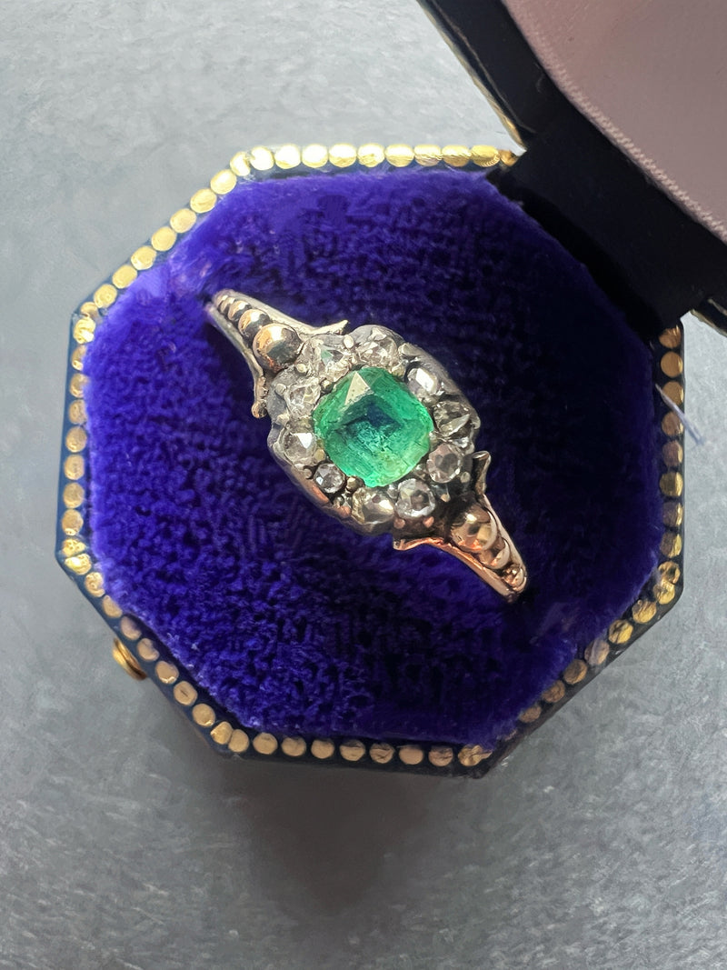 Georgian Era 18K gold emerald diamond Ring