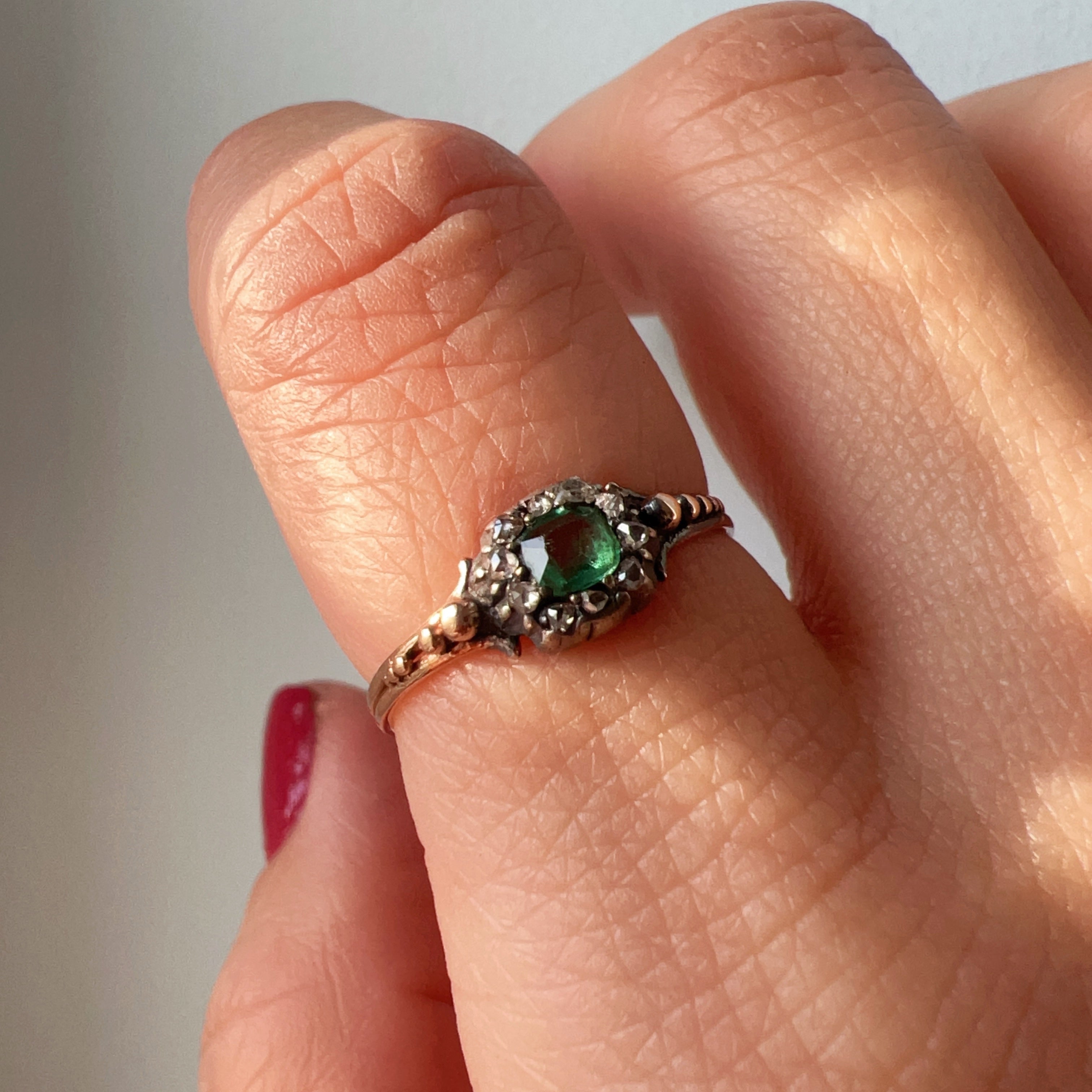 Georgian Era 18K gold emerald diamond Ring