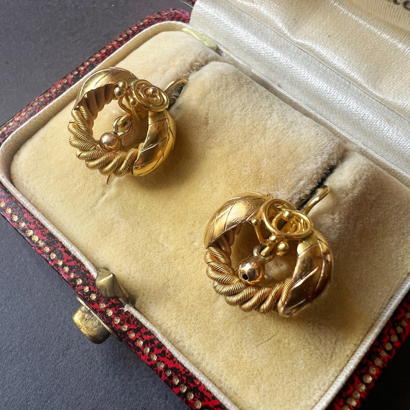 Antique 18K woven gold floral earrings