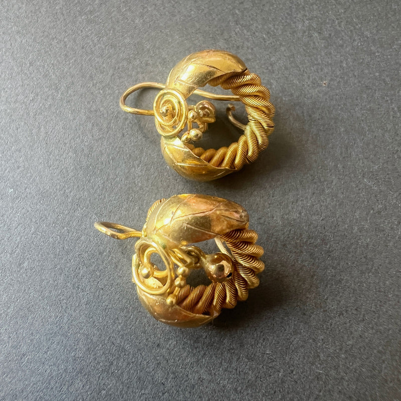 Antique 18K woven gold floral earrings