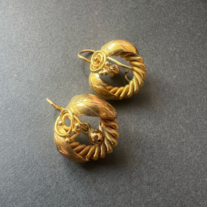 Antique 18K woven gold floral earrings