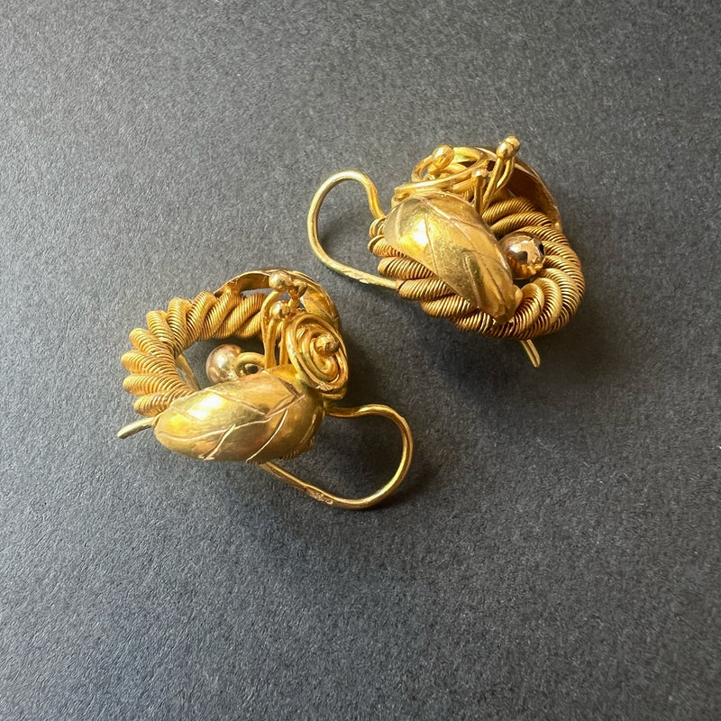 Antique 18K woven gold floral earrings