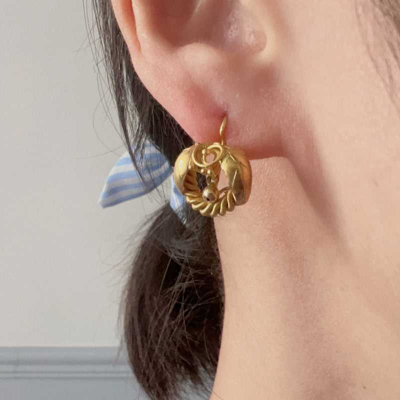 Antique 18K woven gold floral earrings