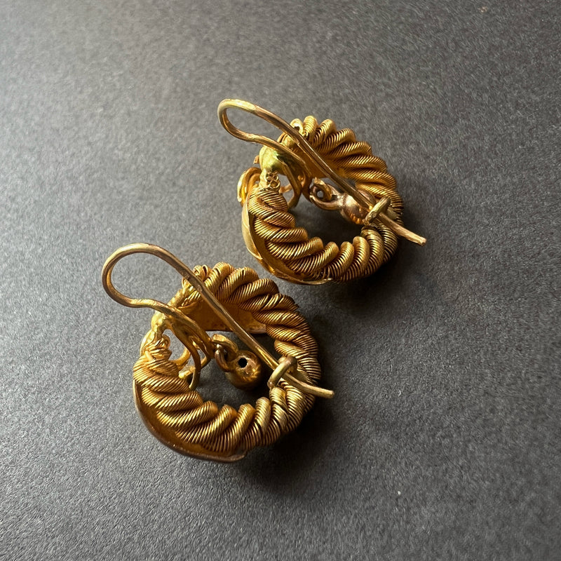 Antique 18K woven gold floral earrings