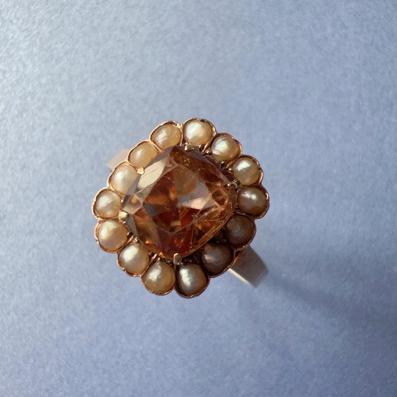 Antique LFG certified 18K gold natural zircon pearl Ring