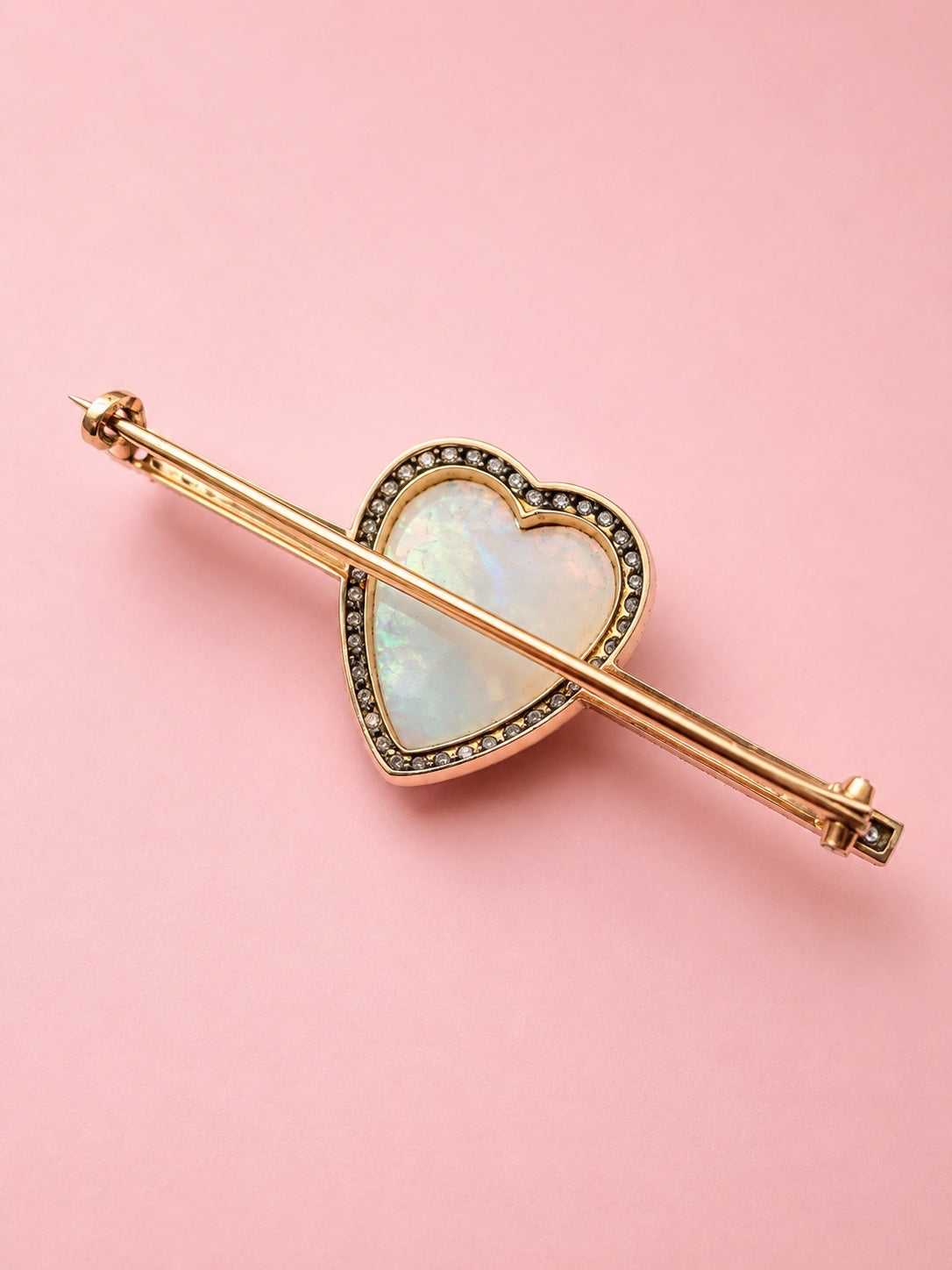 Victorian era 18K gold Opal Heart & Diamond Brooch
