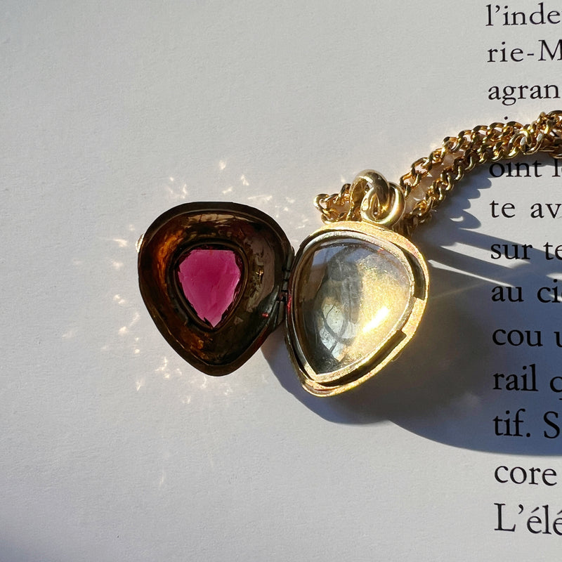 Victorian 18K garnet black enamel heart shaped locket pendant